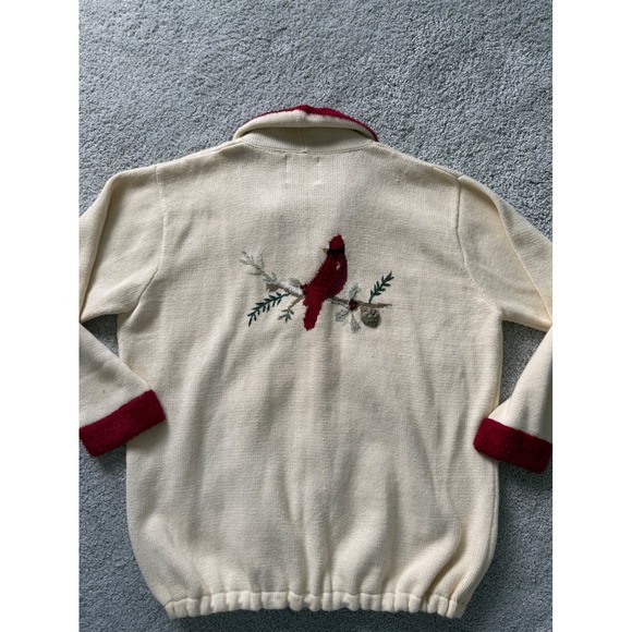 Storybook Knits Women's Cream Cardinal Embroidered Cardigan Sweater 1X - Picture 8 of 8